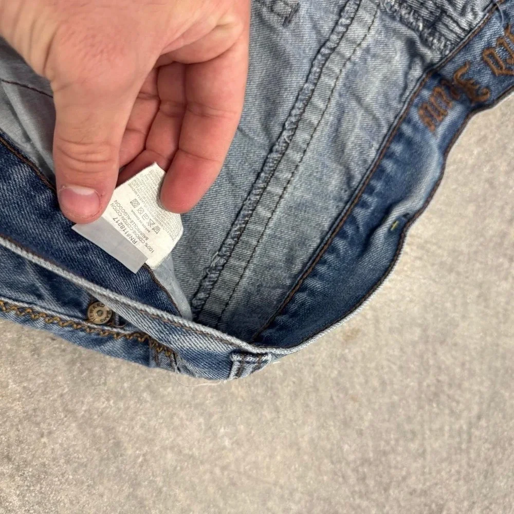 Baggy Embroidered Jeans Y2K Faded Skater Wide Leg Lightwash Denim Jeans 40x32